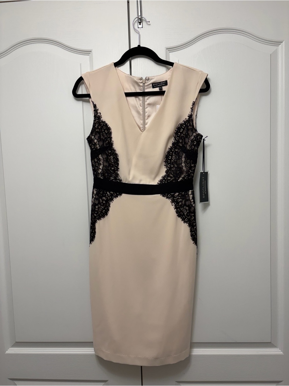Warehouse Cream and Black Lace Midi Dress